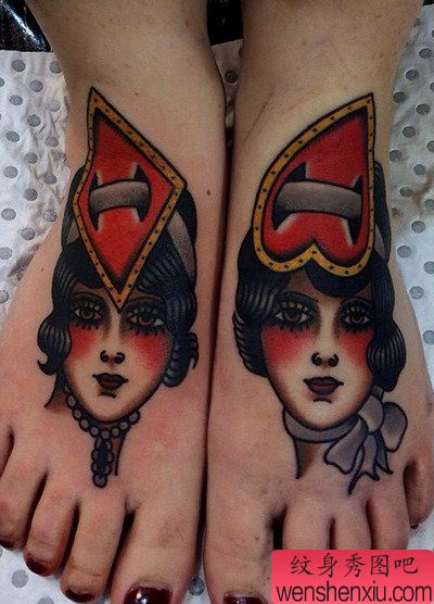 脚背女郎文身作品