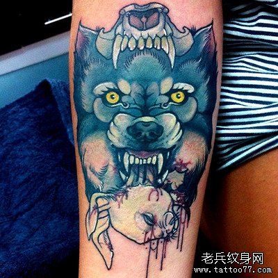 手臂school狼文身作品