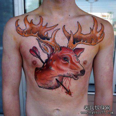 胸口羚羊文身作品