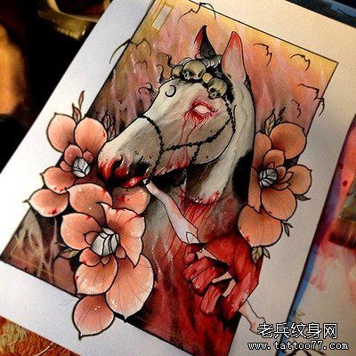 彩色马文身作品