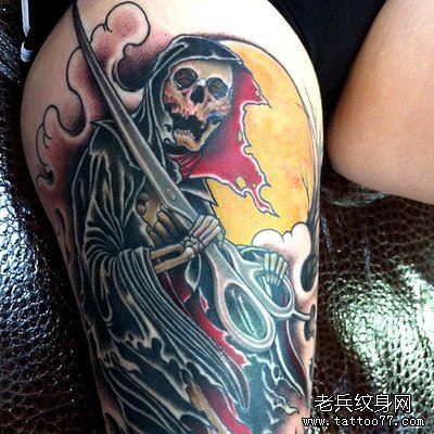 腿部死神文身作品