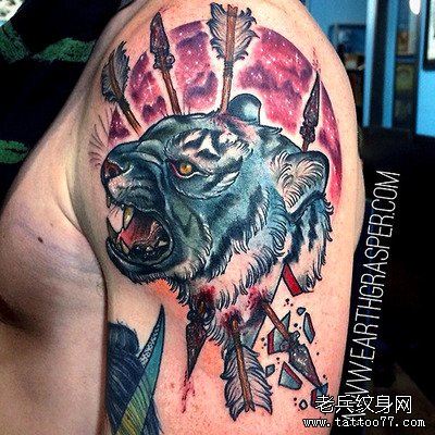 手臂school虎头文身作品