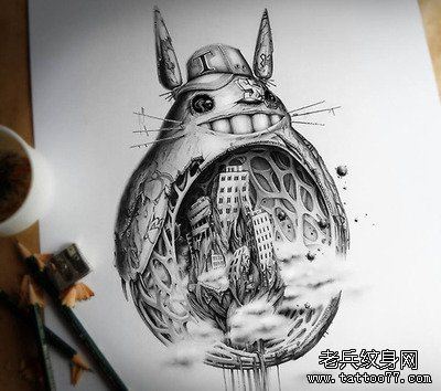 龙猫文身手稿作品