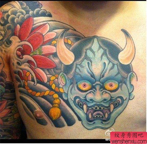 肩部彩色欧美般若文身作品由文身秀图吧