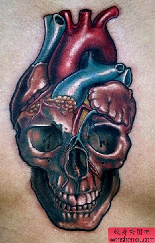 创意骷髅心脏文身手稿作品