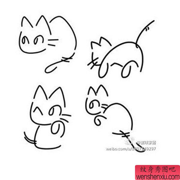 线条猫咪文身手稿作品
