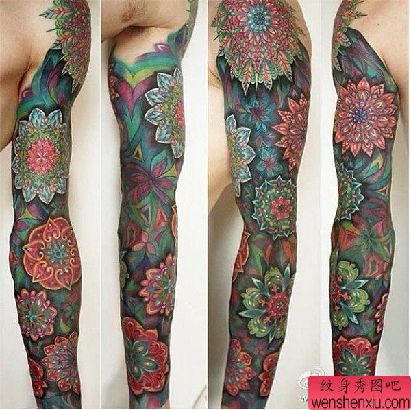 彩色花臂文身作品