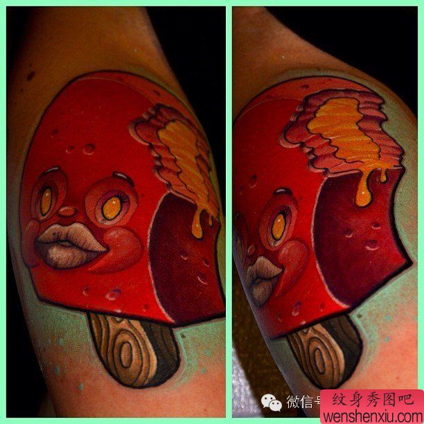 一组另类的彩色卡通冰淇淋文身作品