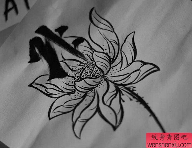 梵文莲花文身作品