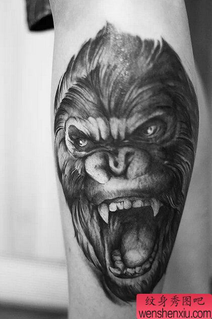 腿部猩猩文身作品