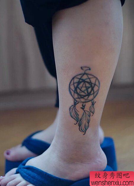 文身秀图吧推荐女人腿部捕梦网文身作品