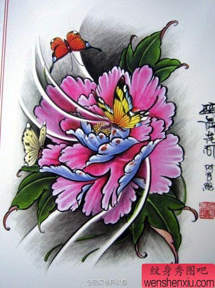 一组牡丹文身素材