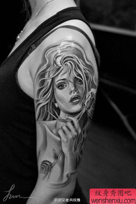 一组经典的黑白肖像文身作品