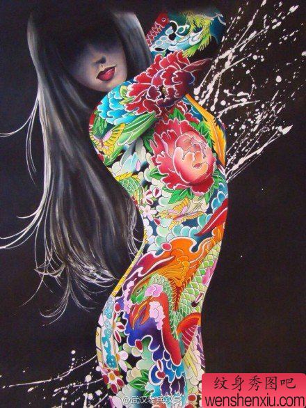 一组超霸气的彩色文身素材作品