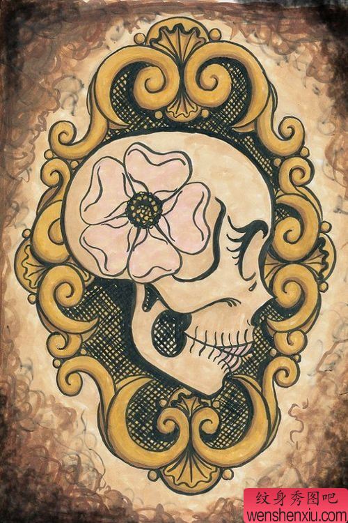 文身秀图吧推荐一幅创意欧美骷髅文身作品