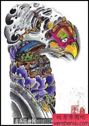 专业纹身秀图吧推荐一幅半胛雷公骷髅纹身图案