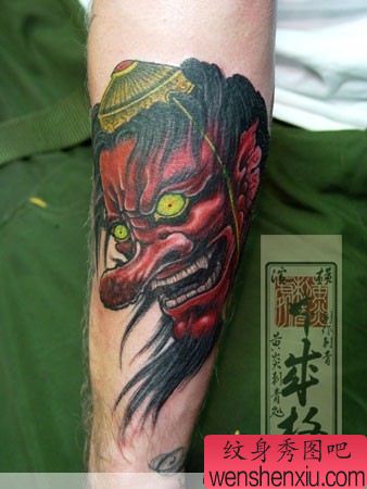 日本纹身师手臂天狗纹身作品