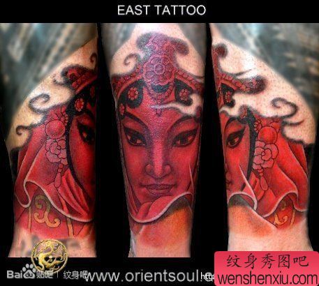 腿部漂亮时尚的美女花旦纹身图案