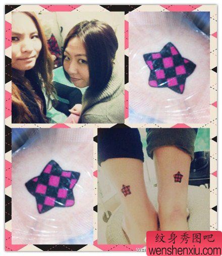 女生腿部小巧流行的五角星纹身图案
