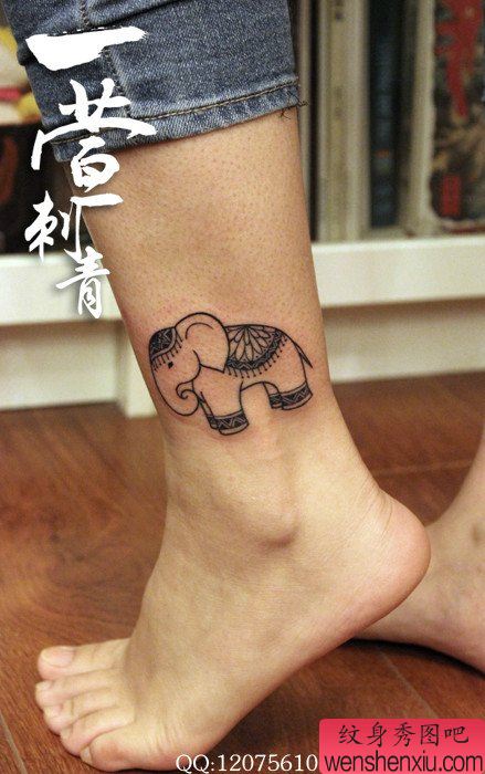 女生腿部时尚唯美的小象纹身图案