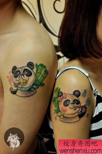手臂可爱的情侣熊猫纹身图案