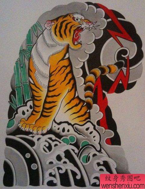 一幅经典的老传统老虎纹身手稿