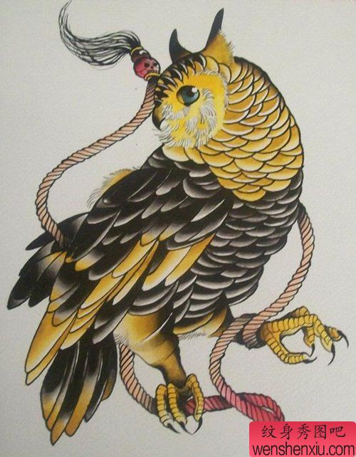 流行时尚的一幅old school猫头鹰纹身手稿