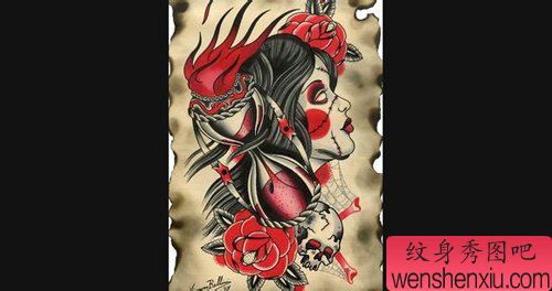 一幅漂亮的old school美女纹身手稿