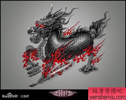 一幅帅气经典的麒麟纹身手稿