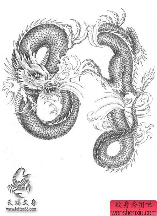 大气流行的过肩龙纹身手稿