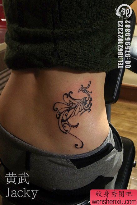 美女腰部漂亮流行的图腾凤凰纹身图案