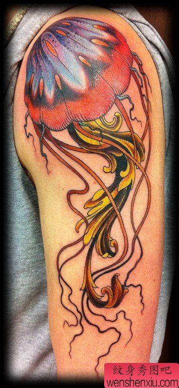 手臂漂亮流行的一幅水母纹身图案