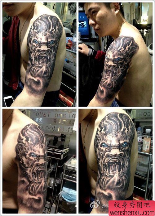男性手臂霸气超帅的龙头纹身图案