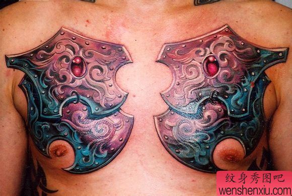 男性前胸超酷经典的盔甲纹身图案