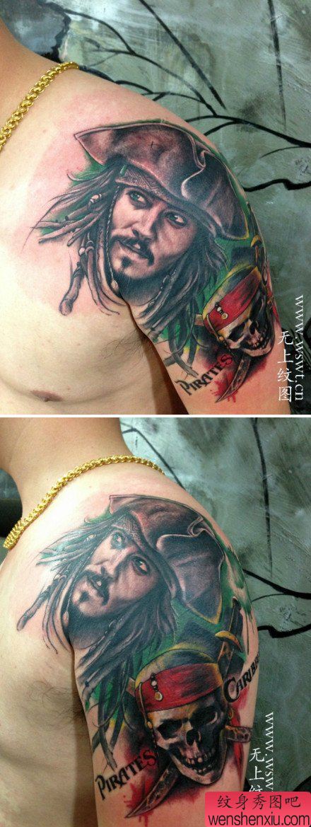 手臂超酷霸气的杰克船长纹身图案