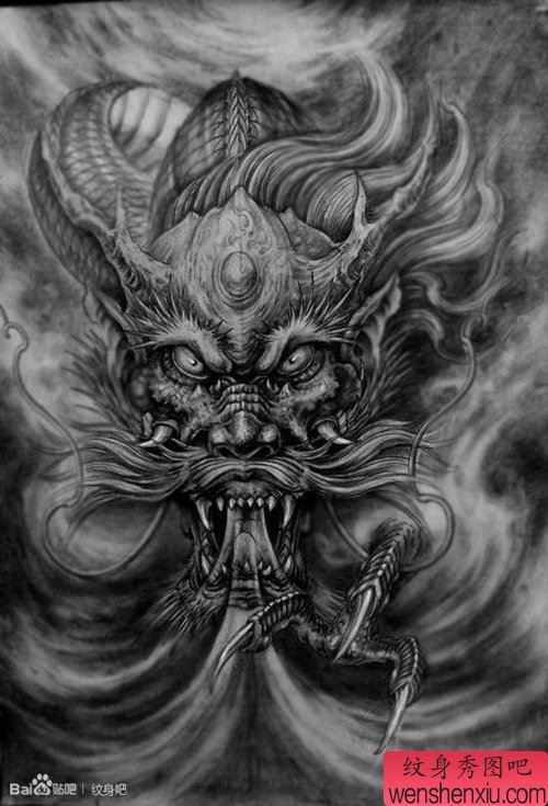 一幅超酷霸气的满背龙纹身手稿