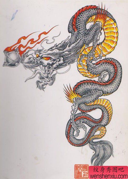 一幅流行经典的披肩龙纹身手稿