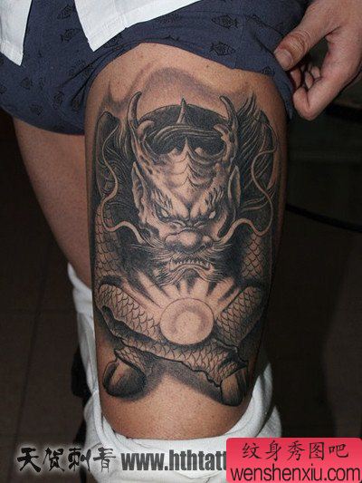 腿部超帅流行的麒麟纹身图案