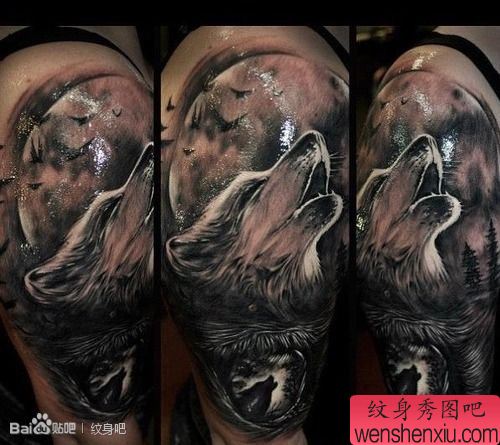 手臂经典超酷的狼头纹身图案