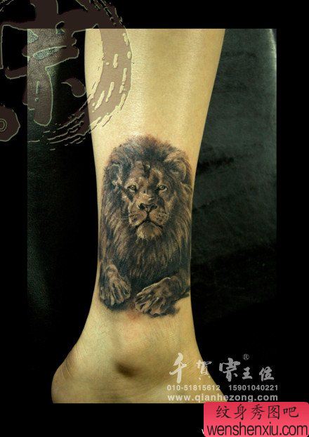 腿部经典流行的狮子纹身图案