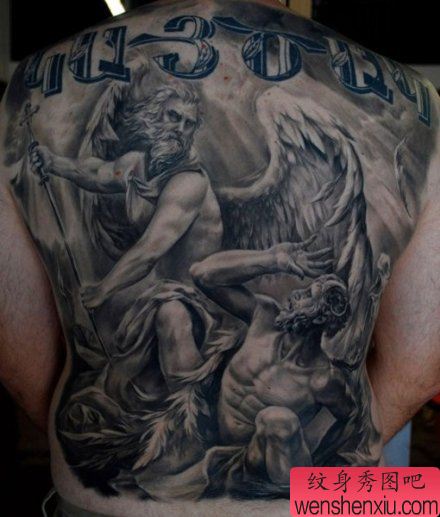 后背帅气超酷的满背天使纹身图案