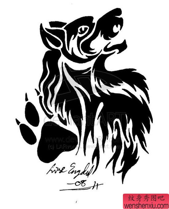 经典超酷的图腾狼头纹身手稿