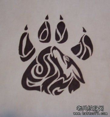 超酷经典的图腾狼头狼爪纹身手稿