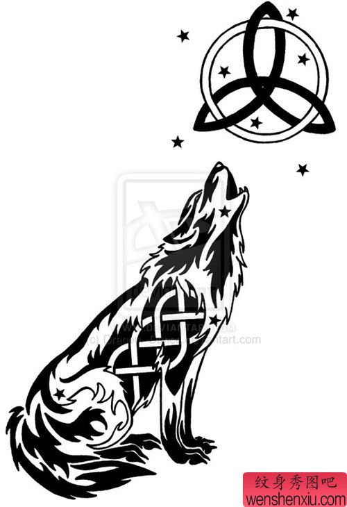 流行超酷的图腾狼纹身图案