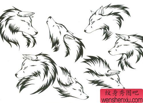 一幅经典流行的图腾狼头纹身图案