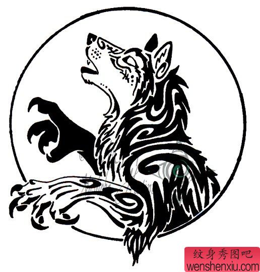 流行帅气的图腾狼头纹身图案