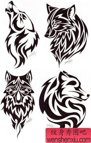 一幅流行经典的图腾狼头纹身图案