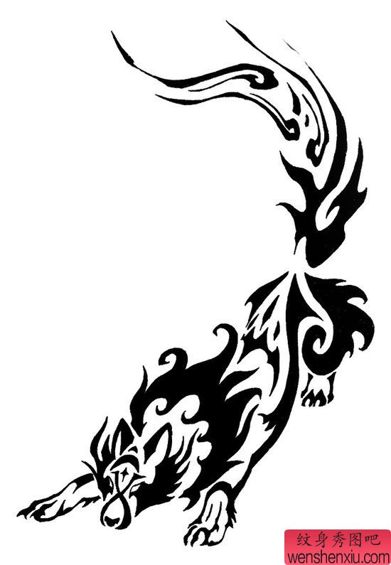 男生喜欢的图腾狼纹身手稿