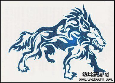 经典凶恶的图腾狼纹身手稿