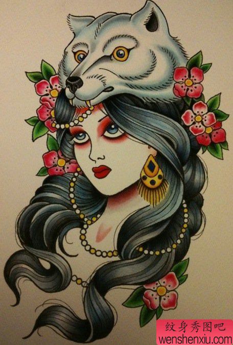 一幅漂亮的old school美女纹身图案